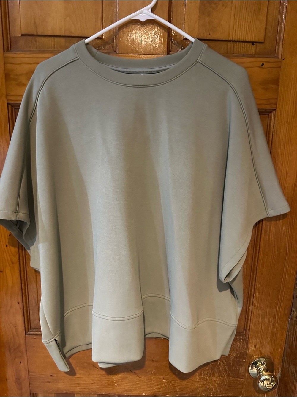 Relaxed Short-Sleeve Sandwash Scuba Dolman Top in Sage Green